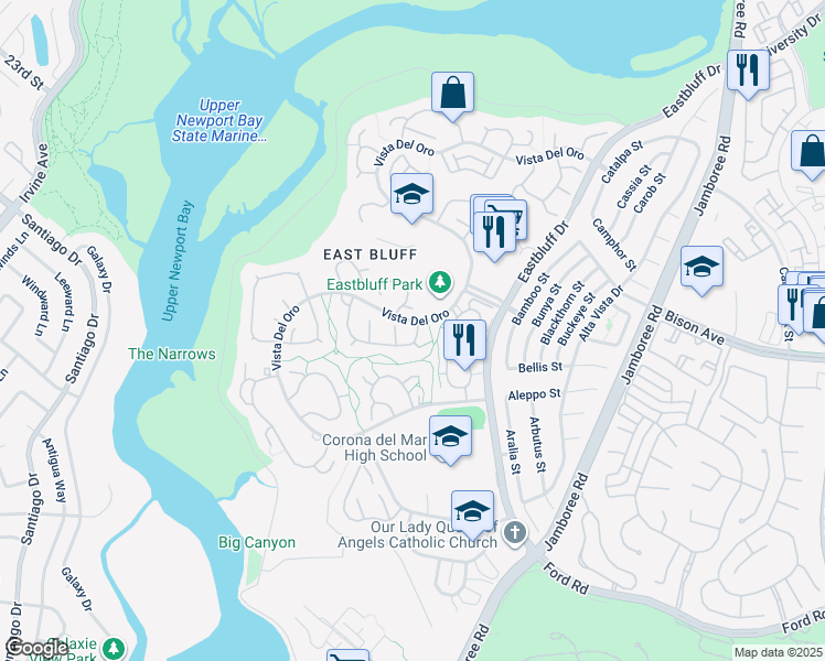 map of restaurants, bars, coffee shops, grocery stores, and more near 558 Vista Flora in Newport Beach