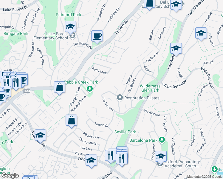 map of restaurants, bars, coffee shops, grocery stores, and more near 26636 Altanero in Mission Viejo