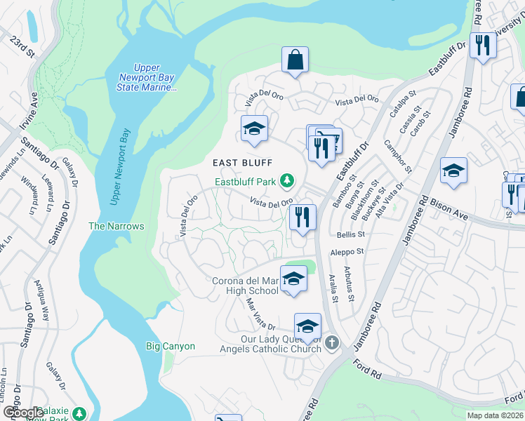 map of restaurants, bars, coffee shops, grocery stores, and more near 2208 Fortuna in Newport Beach