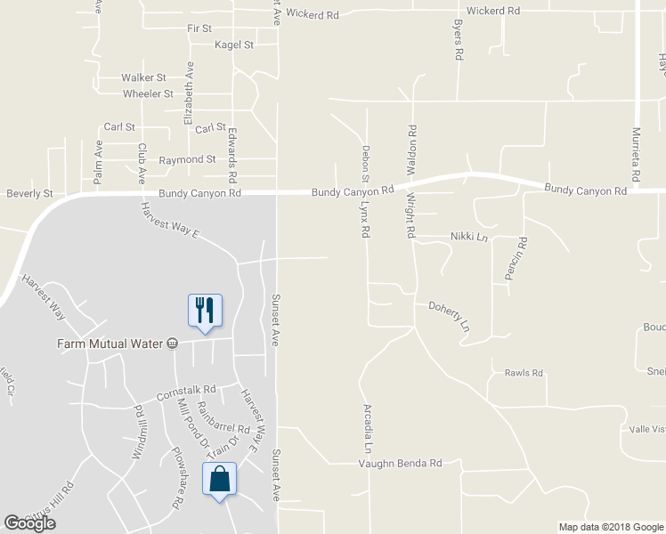 map of restaurants, bars, coffee shops, grocery stores, and more near 25161 Felswood Road in Menifee
