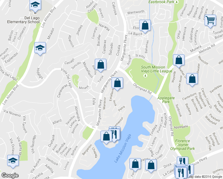 map of restaurants, bars, coffee shops, grocery stores, and more near 27841 Esporlas in Mission Viejo