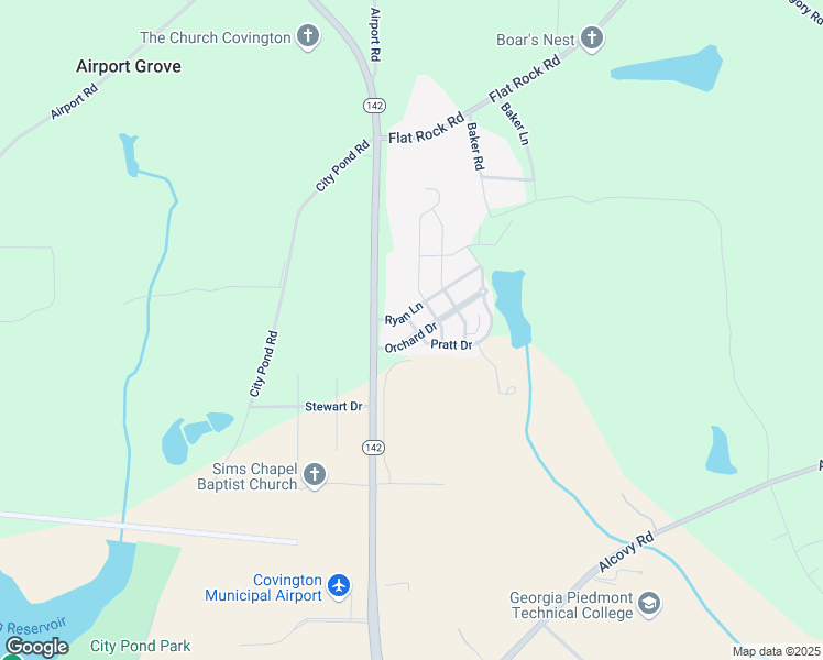 map of restaurants, bars, coffee shops, grocery stores, and more near 65 Orchard Drive in Covington
