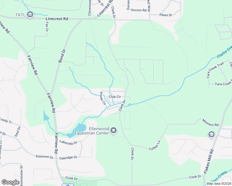 map of restaurants, bars, coffee shops, grocery stores, and more near 34 Club Cir in Ellenwood