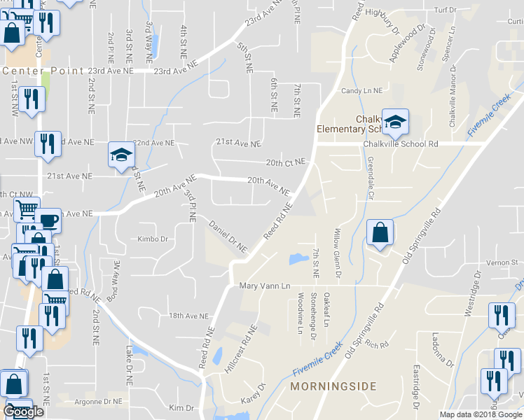 map of restaurants, bars, coffee shops, grocery stores, and more near 445 19th Terrace Northeast in Birmingham