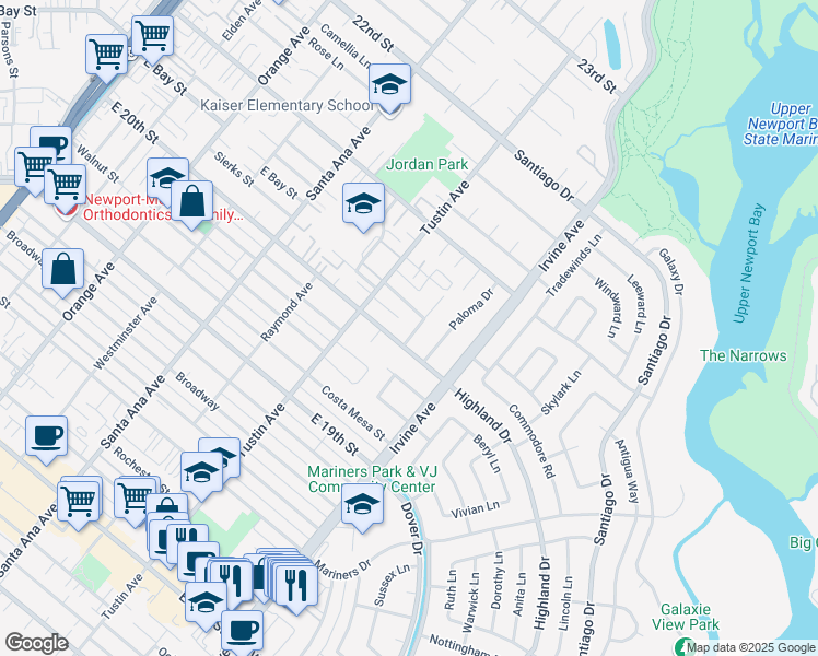 map of restaurants, bars, coffee shops, grocery stores, and more near 2015 Aliso Avenue in Costa Mesa