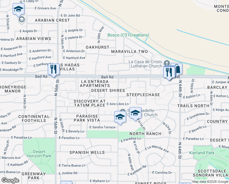 map of restaurants, bars, coffee shops, grocery stores, and more near 5944 East Phelps Road in Scottsdale