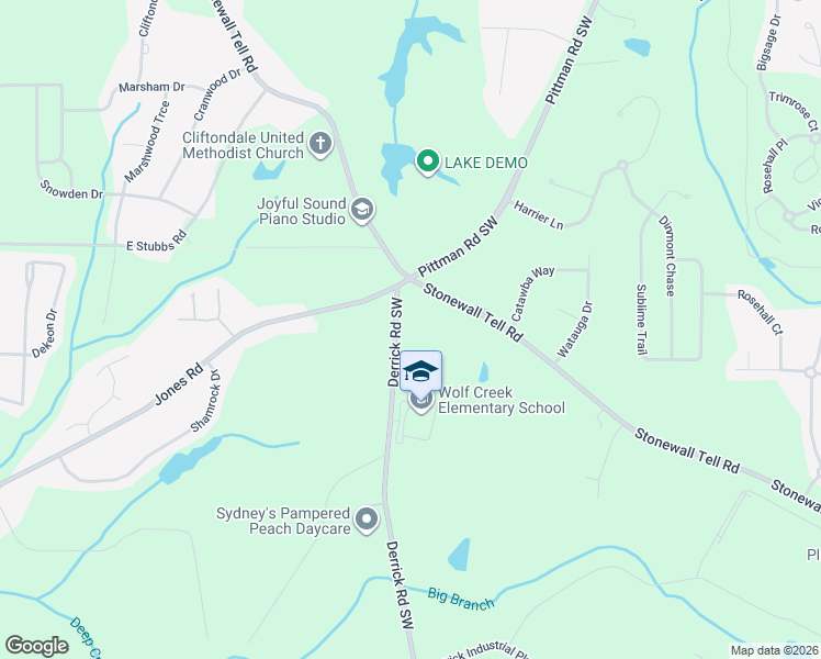 map of restaurants, bars, coffee shops, grocery stores, and more near 4360 Derrick Road Southwest in Atlanta