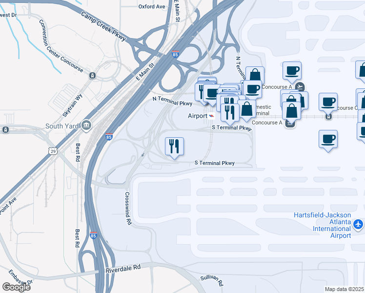 map of restaurants, bars, coffee shops, grocery stores, and more near in Atlanta