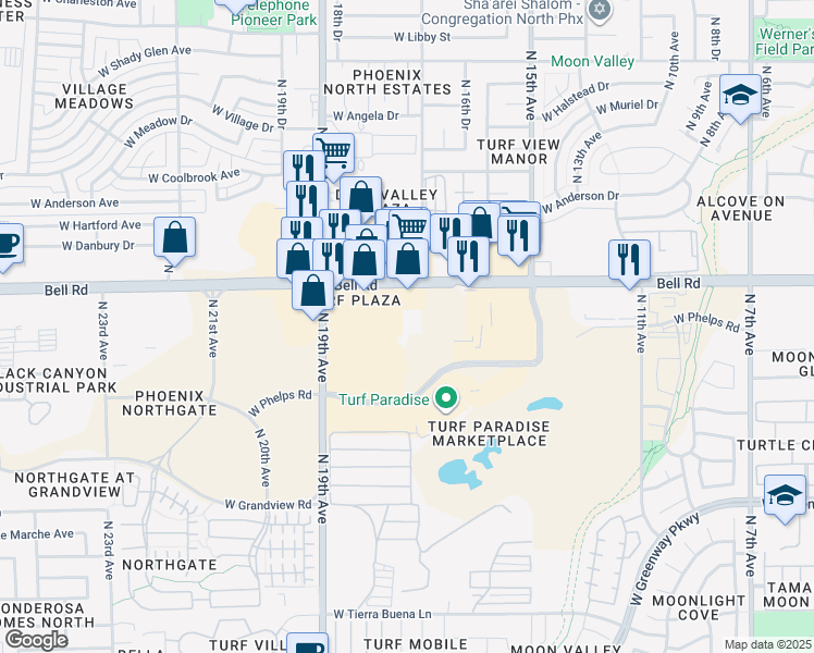 map of restaurants, bars, coffee shops, grocery stores, and more near 1711 W Bell Rd in Phoenix
