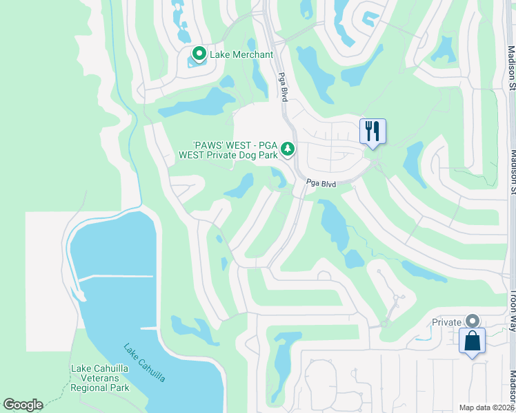 map of restaurants, bars, coffee shops, grocery stores, and more near 80070 Cedar Crest in La Quinta