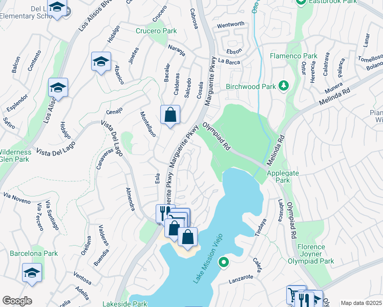 map of restaurants, bars, coffee shops, grocery stores, and more near 27841 Esporlas in Mission Viejo
