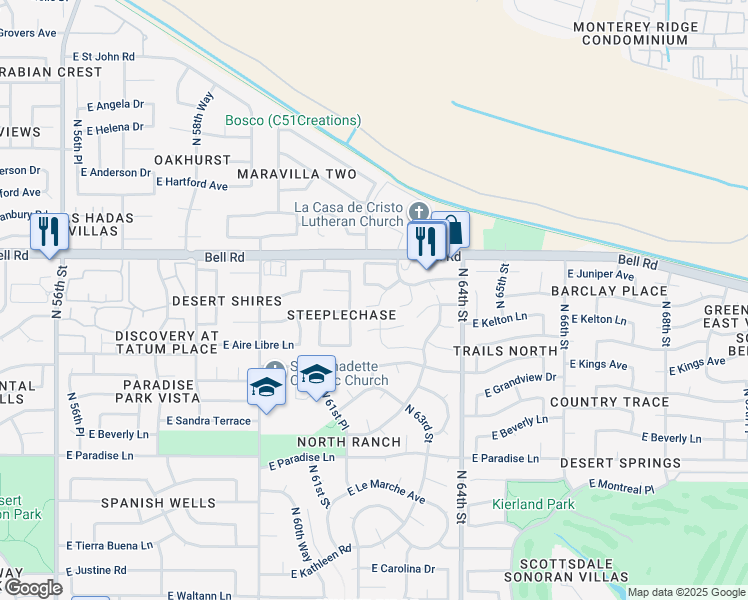map of restaurants, bars, coffee shops, grocery stores, and more near 6217 East Phelps Road in Scottsdale