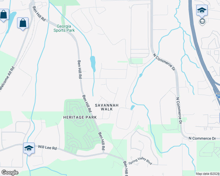 map of restaurants, bars, coffee shops, grocery stores, and more near 4239 Savannah Trace in College Park