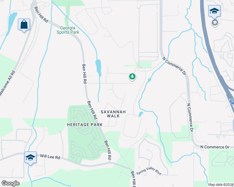 map of restaurants, bars, coffee shops, grocery stores, and more near 4239 Savannah Trace in College Park
