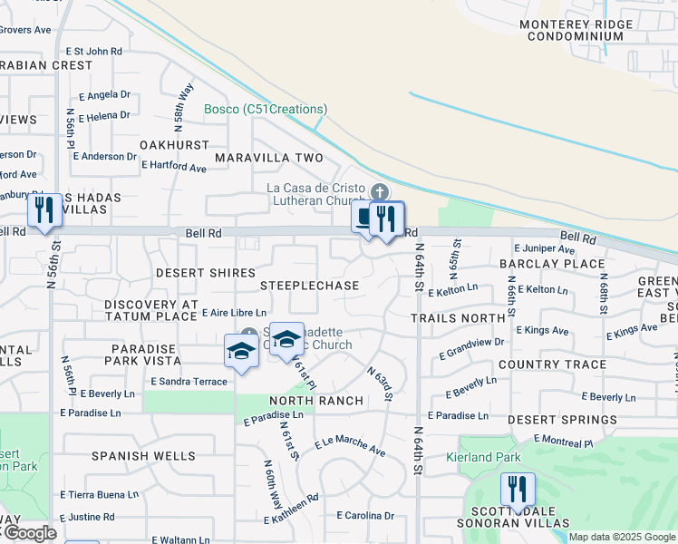 map of restaurants, bars, coffee shops, grocery stores, and more near 6217 East Phelps Road in Scottsdale
