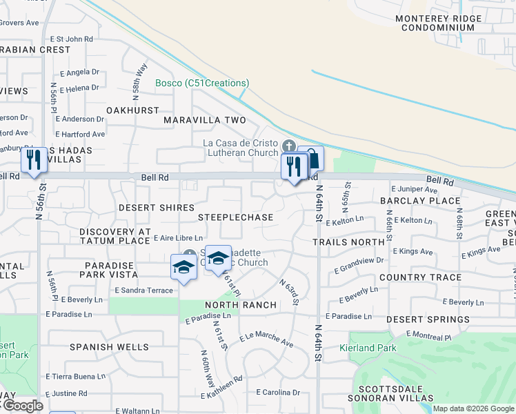 map of restaurants, bars, coffee shops, grocery stores, and more near 6217 East Phelps Road in Scottsdale
