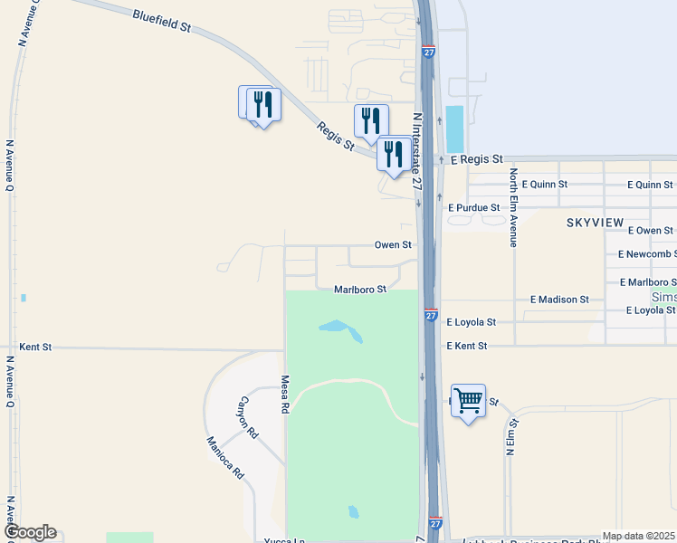 map of restaurants, bars, coffee shops, grocery stores, and more near 213 Country Club Drive in Lubbock