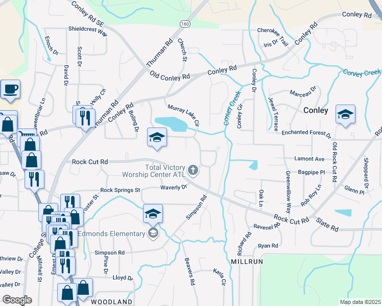 map of restaurants, bars, coffee shops, grocery stores, and more near 4238 Murray Lake Court in Forest Park