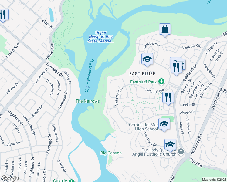map of restaurants, bars, coffee shops, grocery stores, and more near 301 Esplanade in Newport Beach