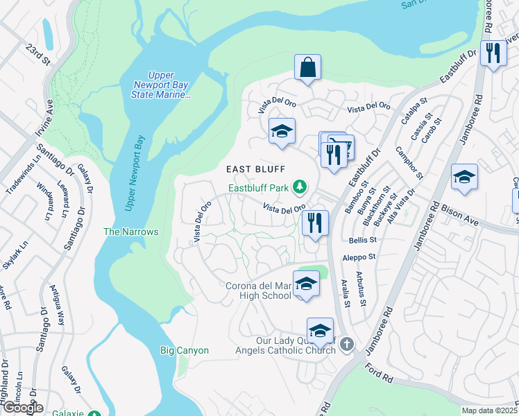 map of restaurants, bars, coffee shops, grocery stores, and more near 2220 Fiesta in Newport Beach