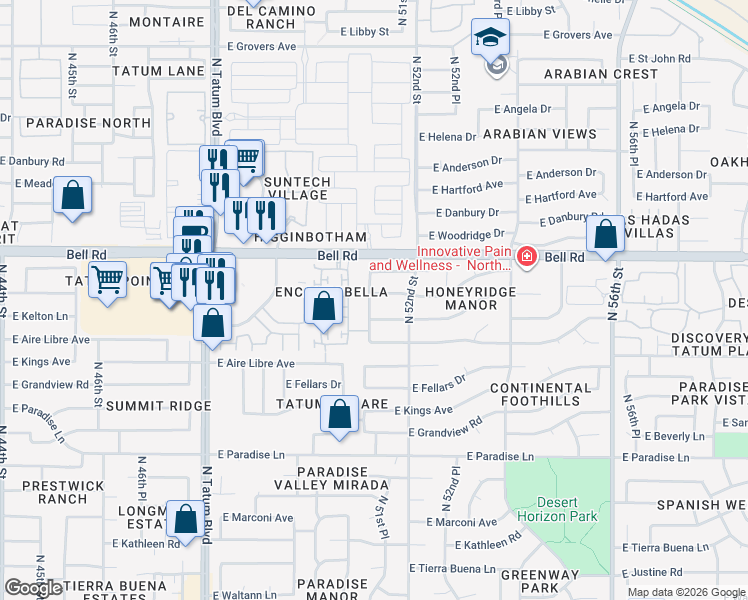 map of restaurants, bars, coffee shops, grocery stores, and more near 5103 East Juniper Avenue in Scottsdale