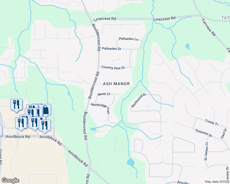 map of restaurants, bars, coffee shops, grocery stores, and more near 3358 North Court in Ellenwood