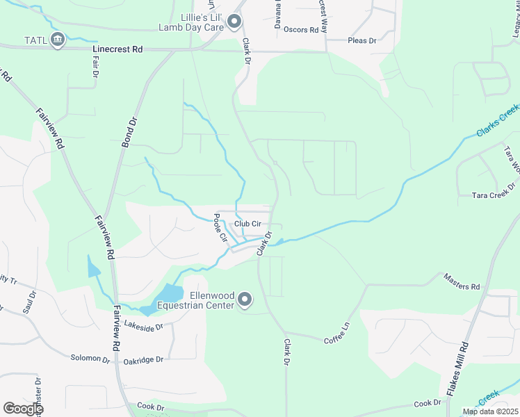 map of restaurants, bars, coffee shops, grocery stores, and more near 34 Club Cir in Ellenwood