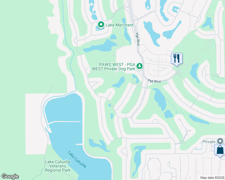 map of restaurants, bars, coffee shops, grocery stores, and more near 79880 Pecan Valley in La Quinta