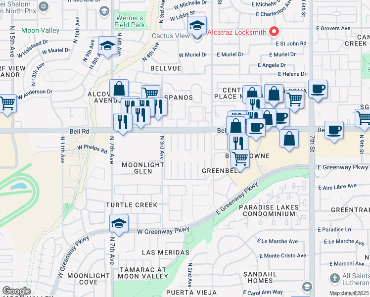 map of restaurants, bars, coffee shops, grocery stores, and more near 16811 North 2nd Drive in Phoenix