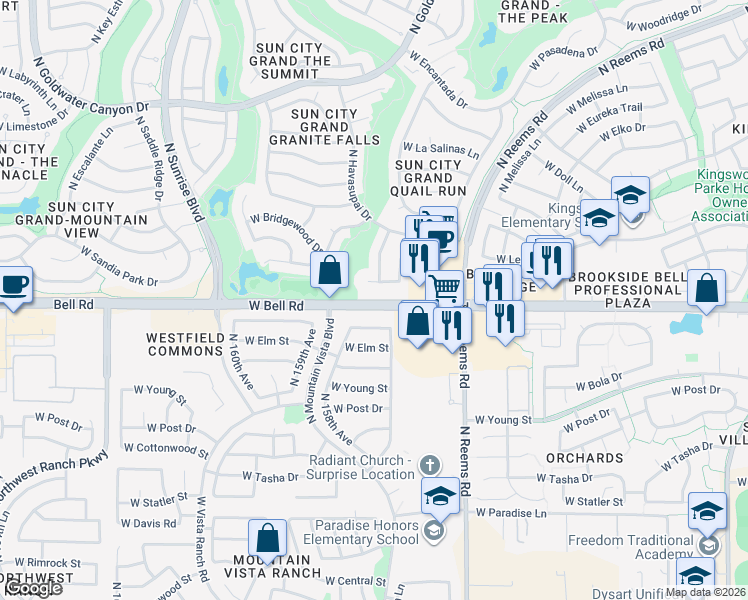 map of restaurants, bars, coffee shops, grocery stores, and more near 6 West Bell Road in Surprise