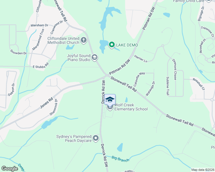 map of restaurants, bars, coffee shops, grocery stores, and more near 4360 Derrick Road Southwest in Atlanta