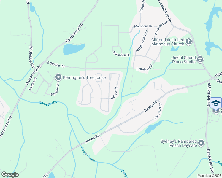 map of restaurants, bars, coffee shops, grocery stores, and more near 4270 Holliday Road in Atlanta