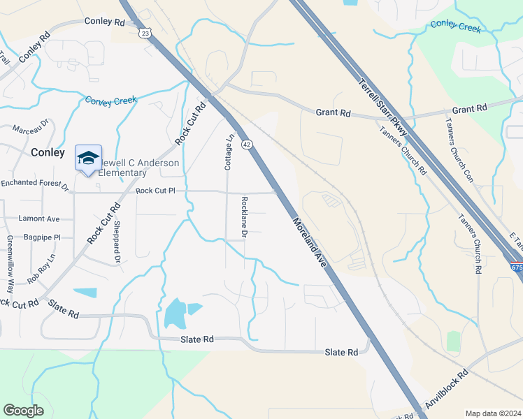 map of restaurants, bars, coffee shops, grocery stores, and more near 2026 Winmar Lane in Conley