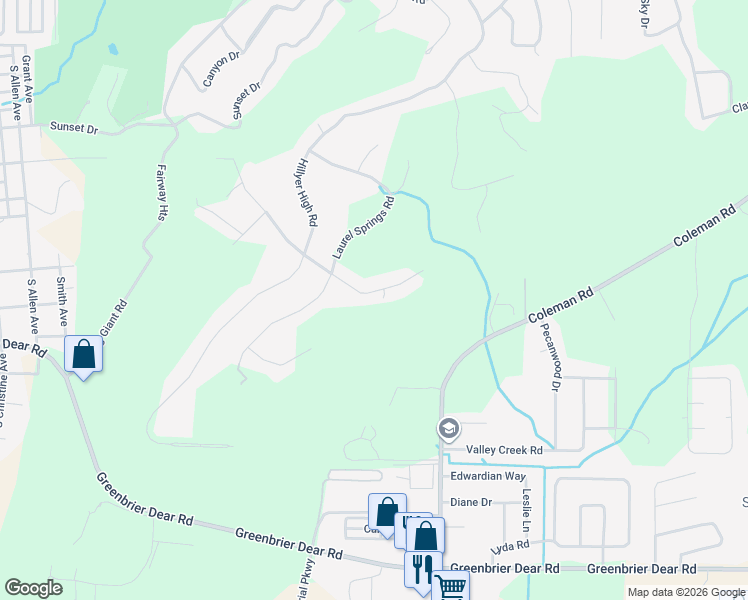 map of restaurants, bars, coffee shops, grocery stores, and more near 2202 Hathaway Heights Road in Anniston