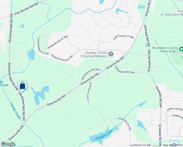 map of restaurants, bars, coffee shops, grocery stores, and more near 1939 Smyrna Road Southwest in Conyers