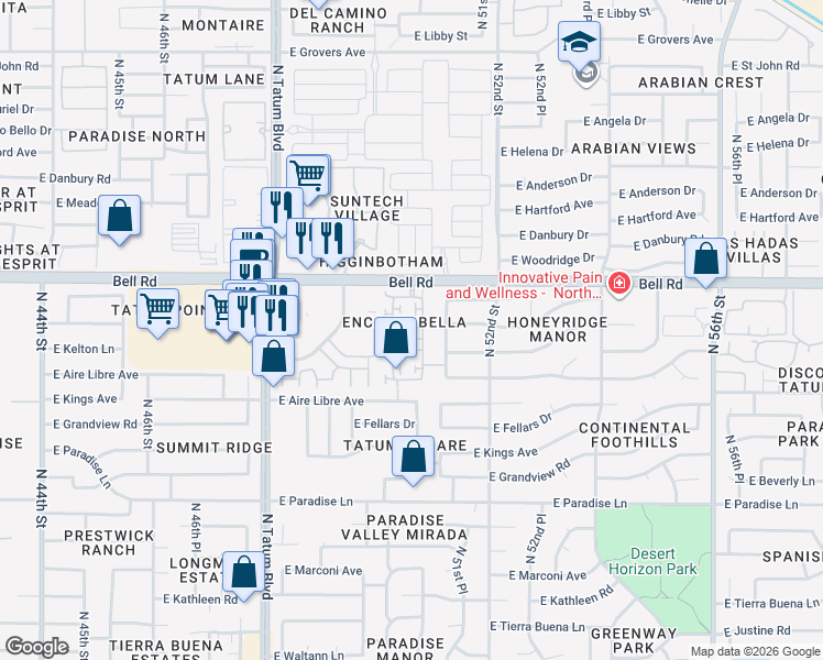 map of restaurants, bars, coffee shops, grocery stores, and more near 16814 North 50th Way in Scottsdale
