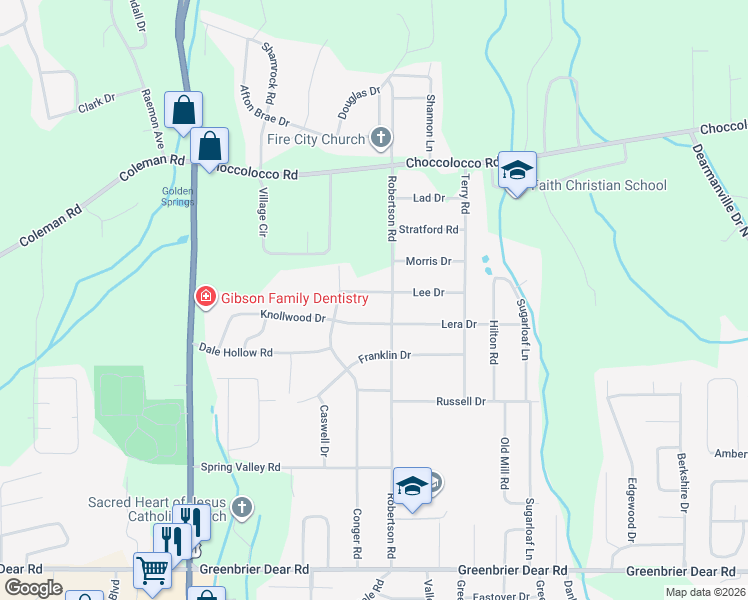map of restaurants, bars, coffee shops, grocery stores, and more near 3820 Caffey Woods Road in Anniston