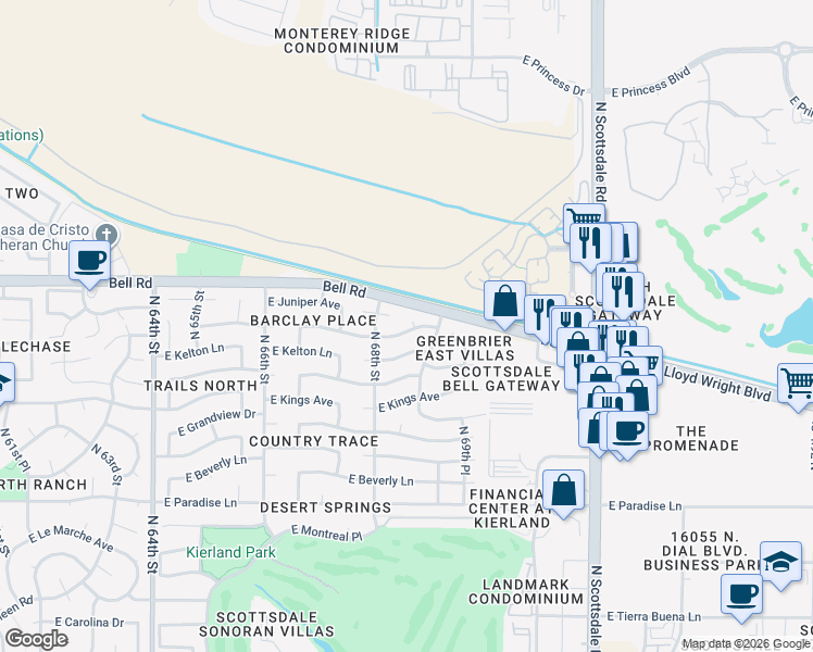 map of restaurants, bars, coffee shops, grocery stores, and more near 6828 East Phelps Road in Scottsdale