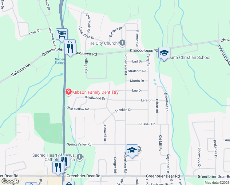 map of restaurants, bars, coffee shops, grocery stores, and more near 3804 Caffey Woods Road in Anniston