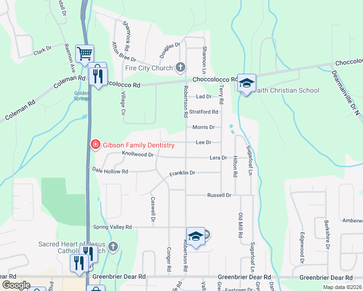 map of restaurants, bars, coffee shops, grocery stores, and more near 3820 Caffey Woods Road in Anniston
