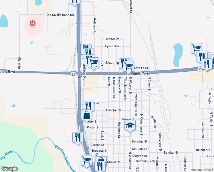 map of restaurants, bars, coffee shops, grocery stores, and more near 1505 Mill Street in Gainesville