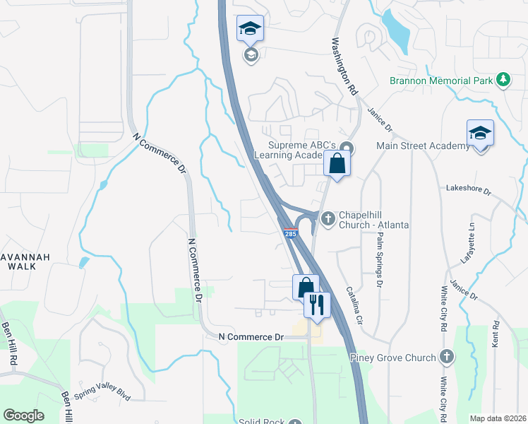 map of restaurants, bars, coffee shops, grocery stores, and more near 3281 Staci Lane in Atlanta