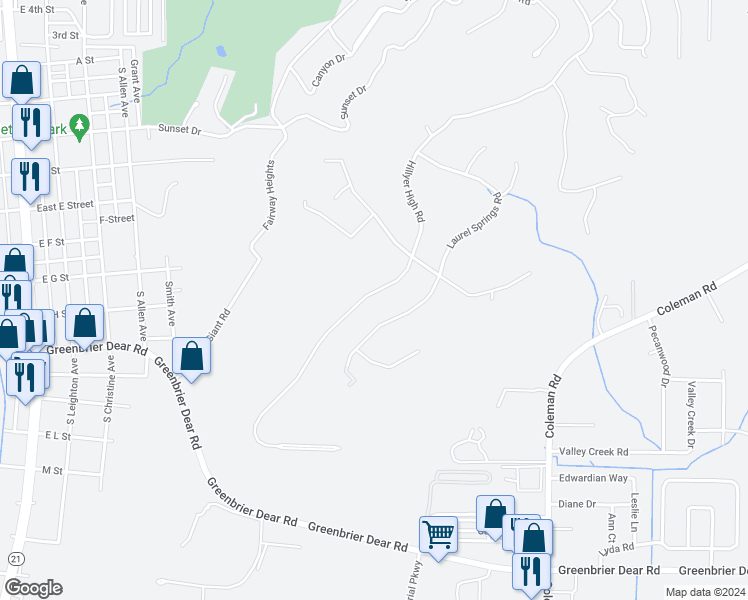 map of restaurants, bars, coffee shops, grocery stores, and more near 715 Hillyer High Road in Anniston