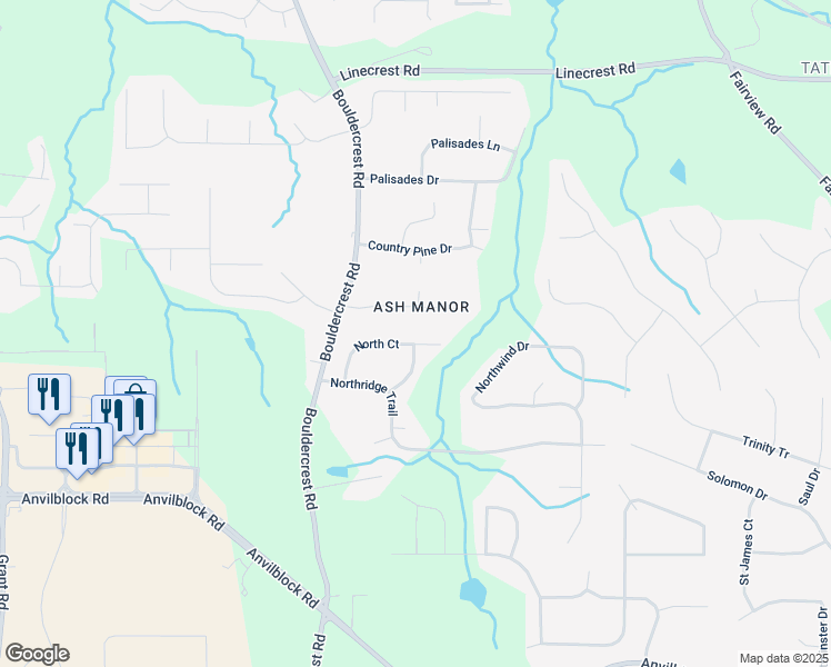 map of restaurants, bars, coffee shops, grocery stores, and more near 3358 North Court in Ellenwood