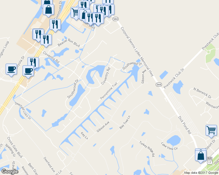 map of restaurants, bars, coffee shops, grocery stores, and more near 1663 Pennystone Trail in Myrtle Beach