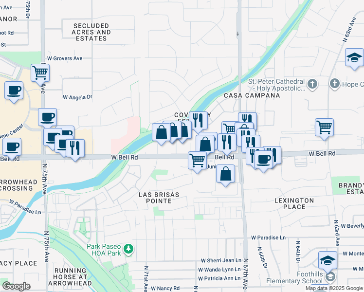 map of restaurants, bars, coffee shops, grocery stores, and more near 17040-17072 North 69th Avenue in Glendale