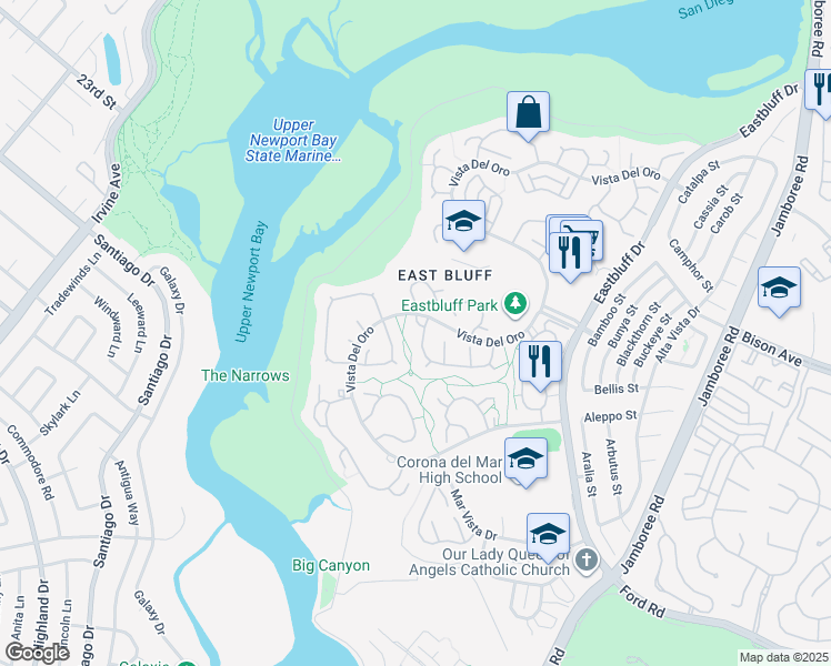 map of restaurants, bars, coffee shops, grocery stores, and more near 411 Vista Flora in Newport Beach