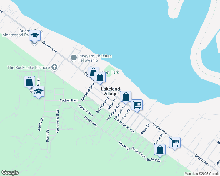 map of restaurants, bars, coffee shops, grocery stores, and more near 17650 Grand Avenue in Lake Elsinore