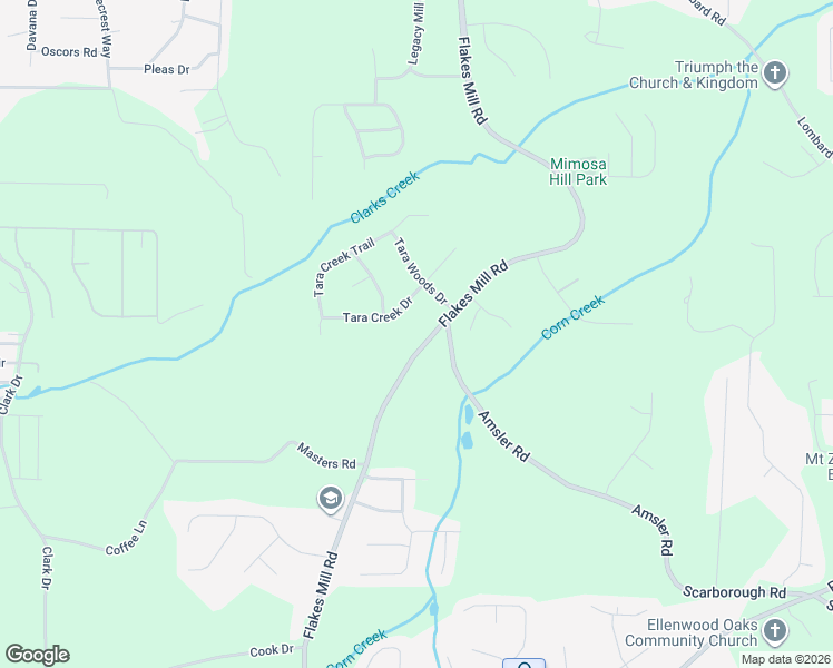 map of restaurants, bars, coffee shops, grocery stores, and more near 5133 Flakes Mill Road in Ellenwood