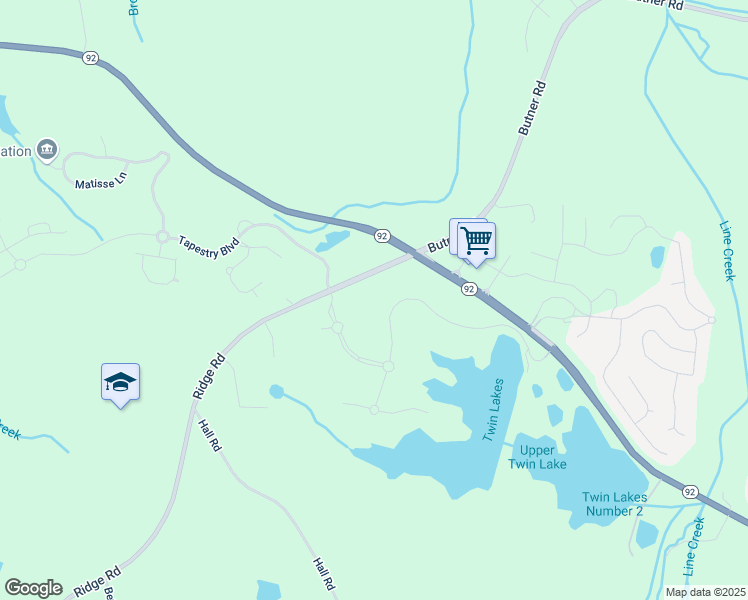 map of restaurants, bars, coffee shops, grocery stores, and more near 4259 Giverny Boulevard in Fairburn